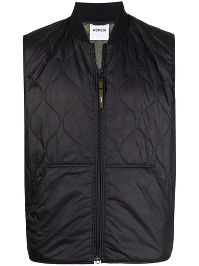 Aspesi Zip-up Quilted Gilet In Blue