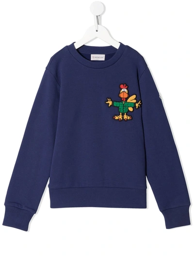 Moncler Kids' Embroidered Cotton Sweatshirt In Blue