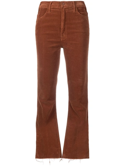 Mother Cropped Corduroy Flares In Orange