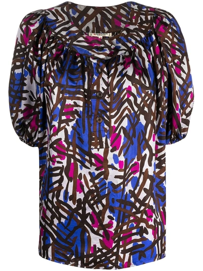 Pre-owned Saint Laurent Abstract Print Blouse In Blue