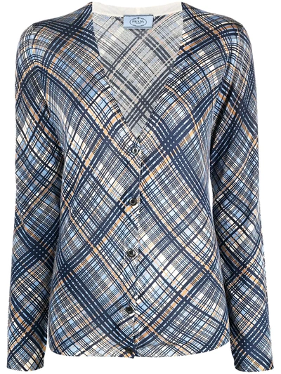 Pre-owned Prada Plaid Print Cardigan In Blue