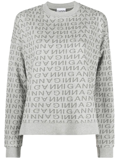 Ganni Intarsia-logo Jumper In Grey