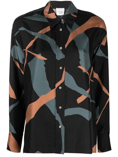 Alysi Graphic Button-up Silk Shirt In Black