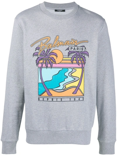 Balmain Exotic Destination Graphic Sweatshirt In Grey