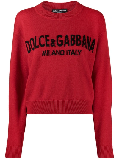 Dolce & Gabbana Cashmere Logo-intarsia Jumper In Red
