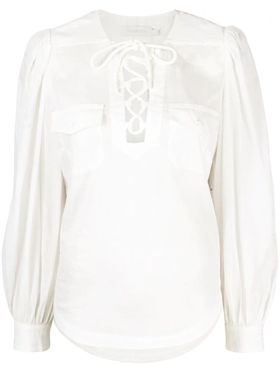 Zimmermann Lace-up Neck Blouse In White