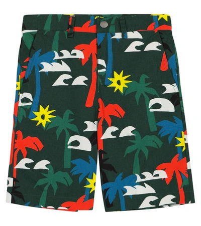 Stella Mccartney Kids' Palms Print Organic Cotton Shorts In Green