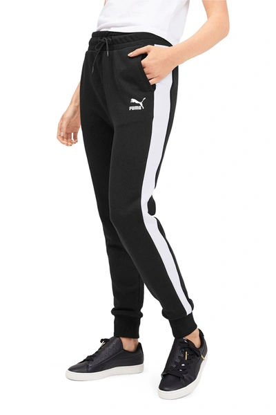 Puma Classics Side Stripe Track Pants In Black