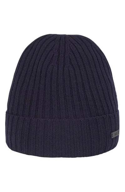 Hugo Boss Cable Knit Beanie In Dark Blue