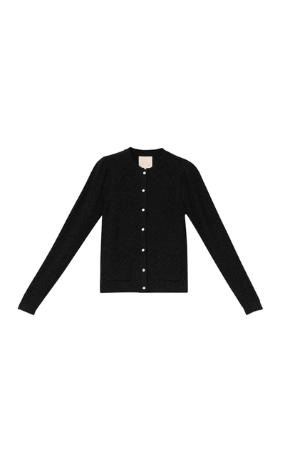 Bytimo Pointelle-knit Merino-wool Blend Cardigan In Black