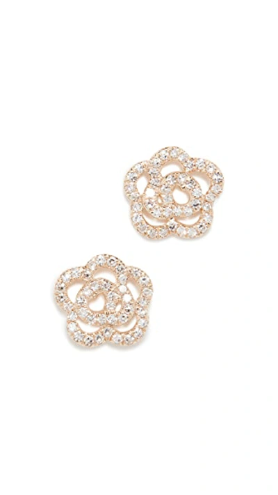 Ef Collection 14k Diamond Rose Stud Earrings In Yellow Gold