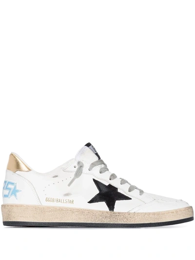 Golden Goose Ball Star Distressed Suede-trimmed Leather Sneakers In White,light Blue,black