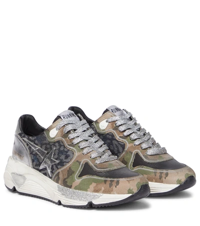 Golden Goose Running Sole Printed Leather Sneakers In Green