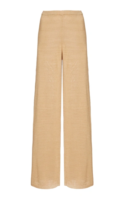 Cult Gaia Women's Shauna Linen-blend Knit Wide-leg Pants In Camel