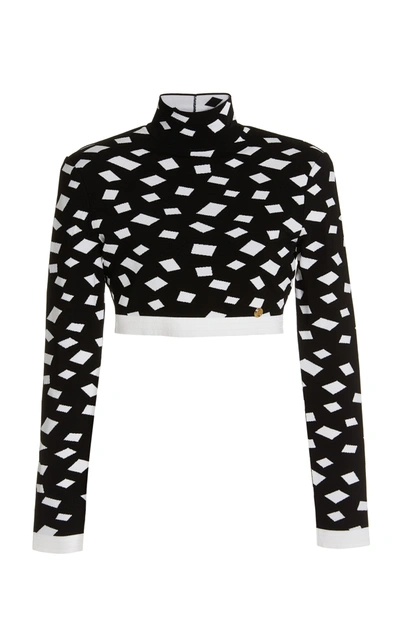 Balmain Women's Jacquard-knit Mock-neck Crop Top In Eab Noir,blanc