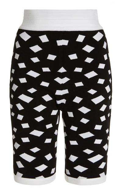 Balmain Women's Jacquard-knit High-rise Bike Shorts In Eab Noir,blanc