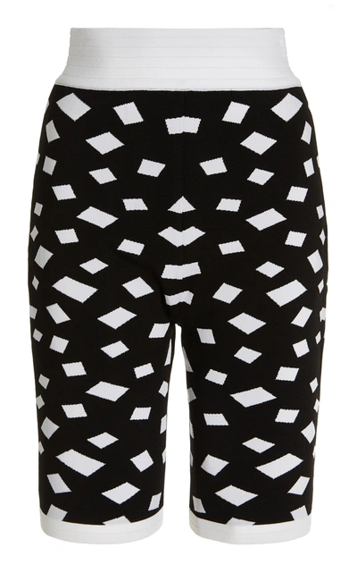 Balmain Women's Jacquard-knit High-rise Bike Shorts In Black/white