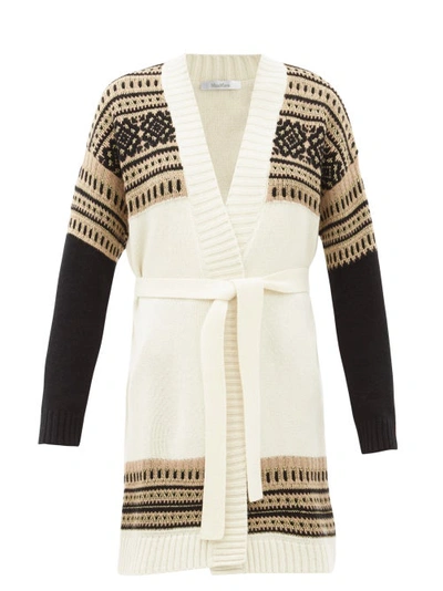 Max Mara Buona Belted Fair Isle Wool And Cashmere-blend Cardigan In Cream