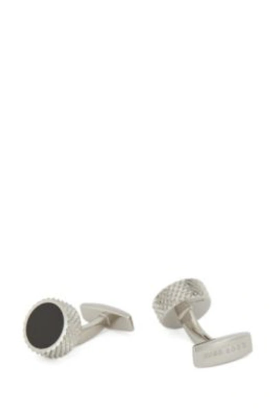 Hugo Boss - Cufflinks And Studs Set With Black Enamel Core - Black In Black