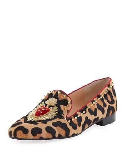 Christian Louboutin Mi Corazon Spiked Flat Red Sole Loafer, Leopard