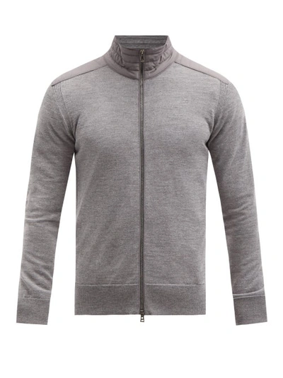 Belstaff Kelby Zipped Quilted-panel Wool Sweater In Silver