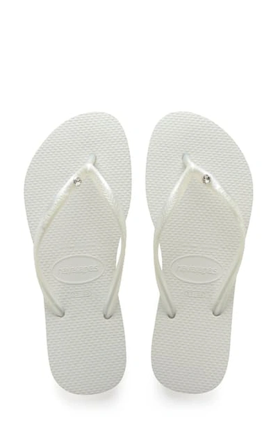 Havaianas 'slim Crystal Glamour' Flip Flop In White/ Metallic