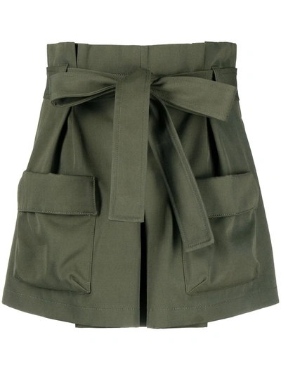 Red Valentino Redvalentino Belted Gabardine Shorts In Dark Green