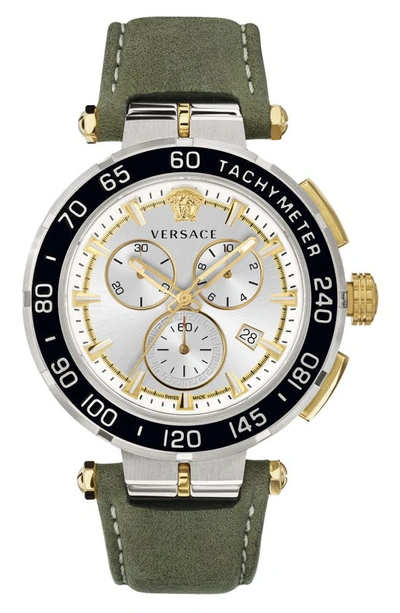 Versace Men's Greca Chrono Stainless Steel & Silver Guilloché Watch In Green