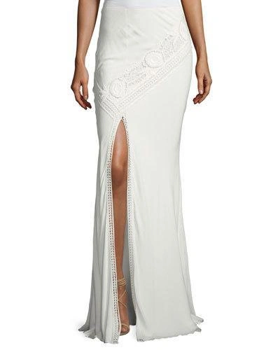 Haute Hippie Lux Crocheted Front-slit Maxi Skirt, White