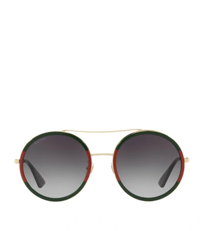 Gucci Stripe Oval Pilot Sunglasses In Brown