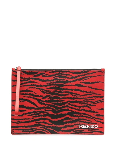 Kenzo Tiger-print Clutch Bag In Red
