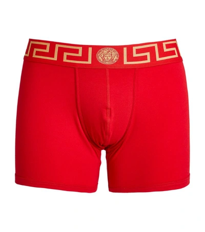 Versace Greek Key Low-rise Trunks In Red/gold