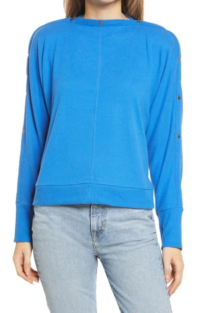 Vince Camuto Snap Trim Dolman Sleeve Sweater In Blue Metro