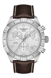 Tissot Pr 100 Chronograph Leather Strap Watch, 44mm In Silver