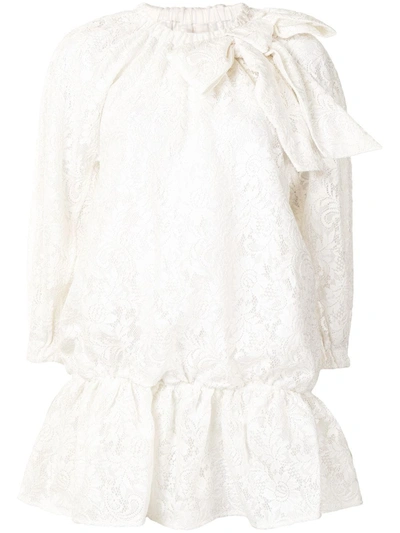 Shushu-tong Floral Lace Short Dress In White