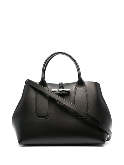 Longchamp Roseau Medium Tote With Strap In Black