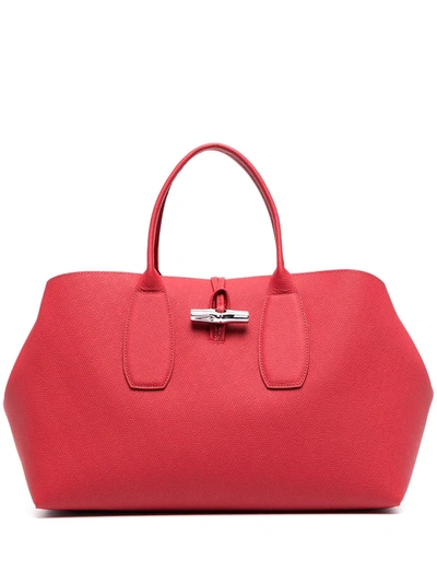 Longchamp Large Roseau Top Handle Bag In Red
