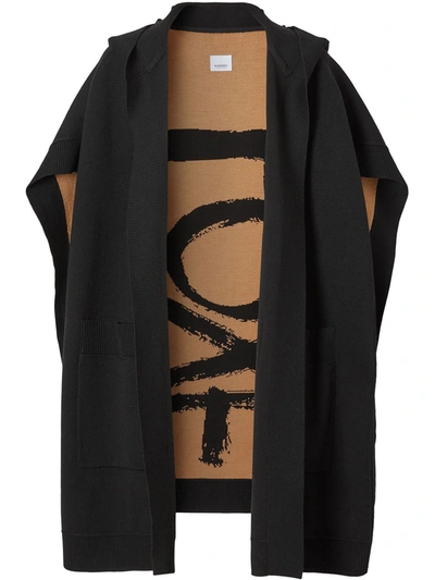 Burberry Love Wool Blend Jacquard Hooded Cape In Black