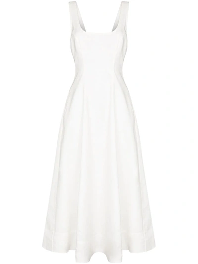 Zimmermann Lulu Open Back Linen Midi Dress In White | ModeSens