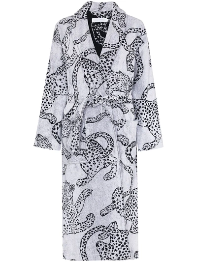 Desmond & Dempsey The Jaguar Print Towel Robe In Weiss