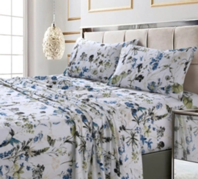 Tribeca Living Amalfi Printed 300 Tc Cotton Sateen Extra Deep Pocket Cal King Sheet Set Bedding In Blue