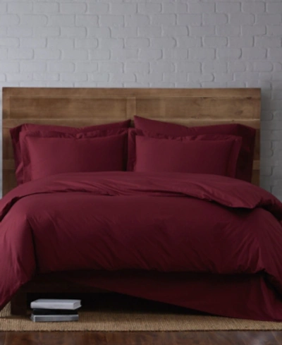 Brooklyn Loom Solid Cotton Percale Full/queen 3-pc. Duvet Set Bedding In Burgundy