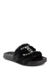 Juicy Couture Women's Sleek Faux Fur Sandal Slide Women's Shoes In Black