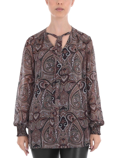 Live Unlimited Plus Size Printed Paisley Tie Detail Blouse In Dark Taupe Multi