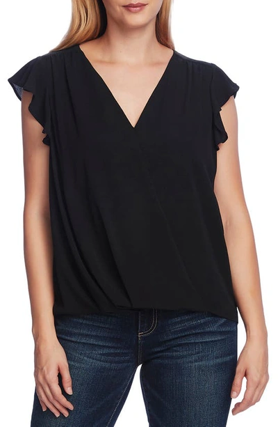 Vince Camuto Flutter Sleeve Wrap Front Blouse In Rich Black