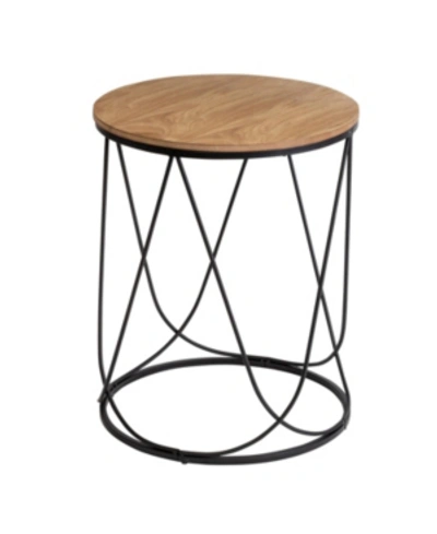 Honey Can Do Round Side Table With Natural Top In Black