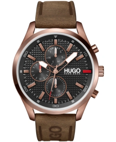 Hugo Men's #chase Brown Leather Strap Watch 46mm