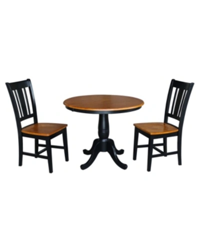 International Concepts 36" Round Top Pedestal Ext Table With 12" Leaf And 2 San Remo Chairs In Black