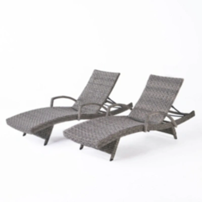 Noble House Crete Outdoor Chaise Lounge, Set Of 2 In Dark Grey