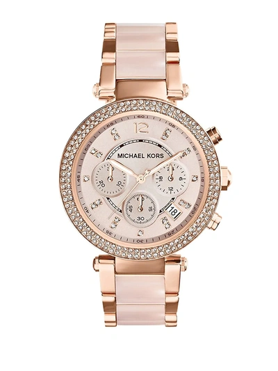 Michael Kors Women's Parker Pavé Rose Goldtone Stainless Steel Chronograph Bracelet Watch
